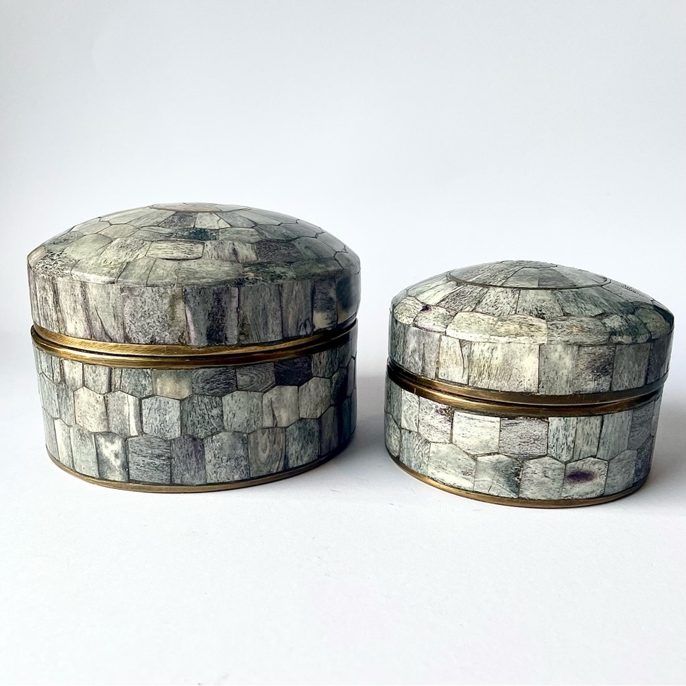 Interlude Home Gianna Bone and Brass Designer Trinket Boxes - Set of 2